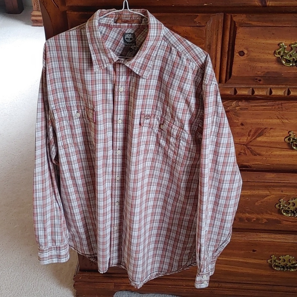 Men's Timberland Casual Plaid Long Sleeve Button Down Shirt Size Large